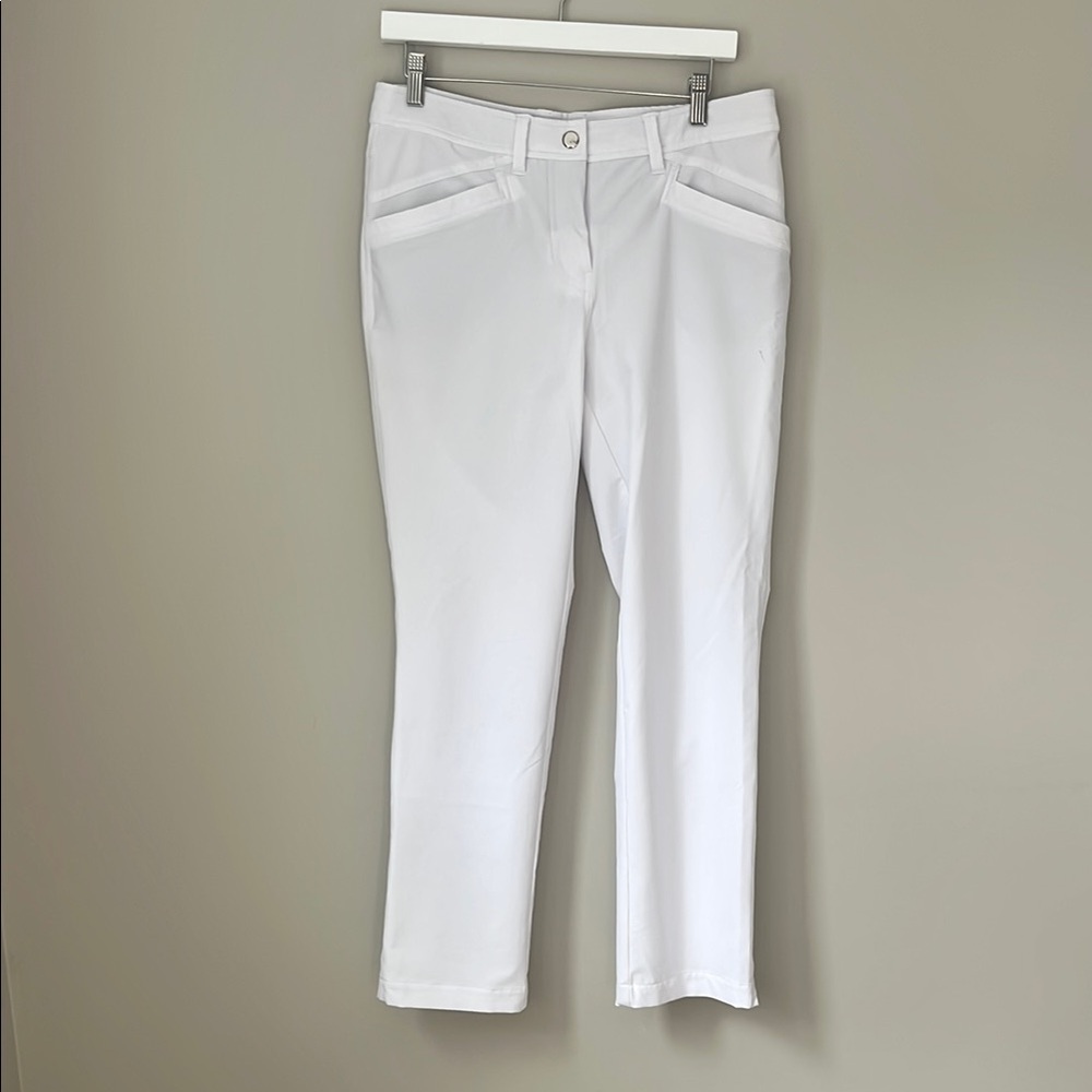 Crisp White Straight Leg Pants with Structured Fabric